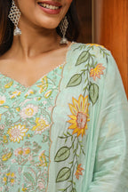 Edgewater Green Cotton Anarkali Suit Set