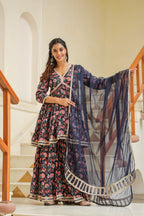 Tuna Blue Cotton Sharara Set