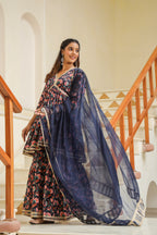 Tuna Blue Cotton Sharara Set