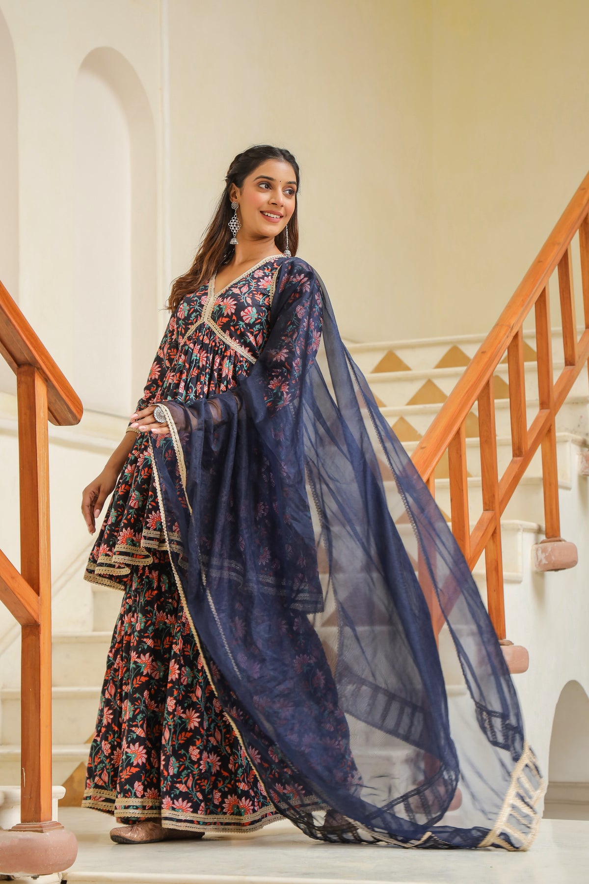 Tuna Blue Cotton Sharara Set