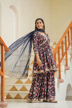 Tuna Blue Cotton Sharara Set