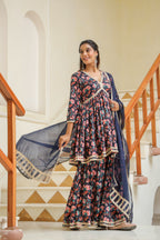 Tuna Blue Cotton Sharara Set