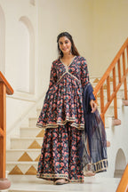 Tuna Blue Cotton Sharara Set