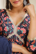 Tuna Blue Cotton Sharara Set