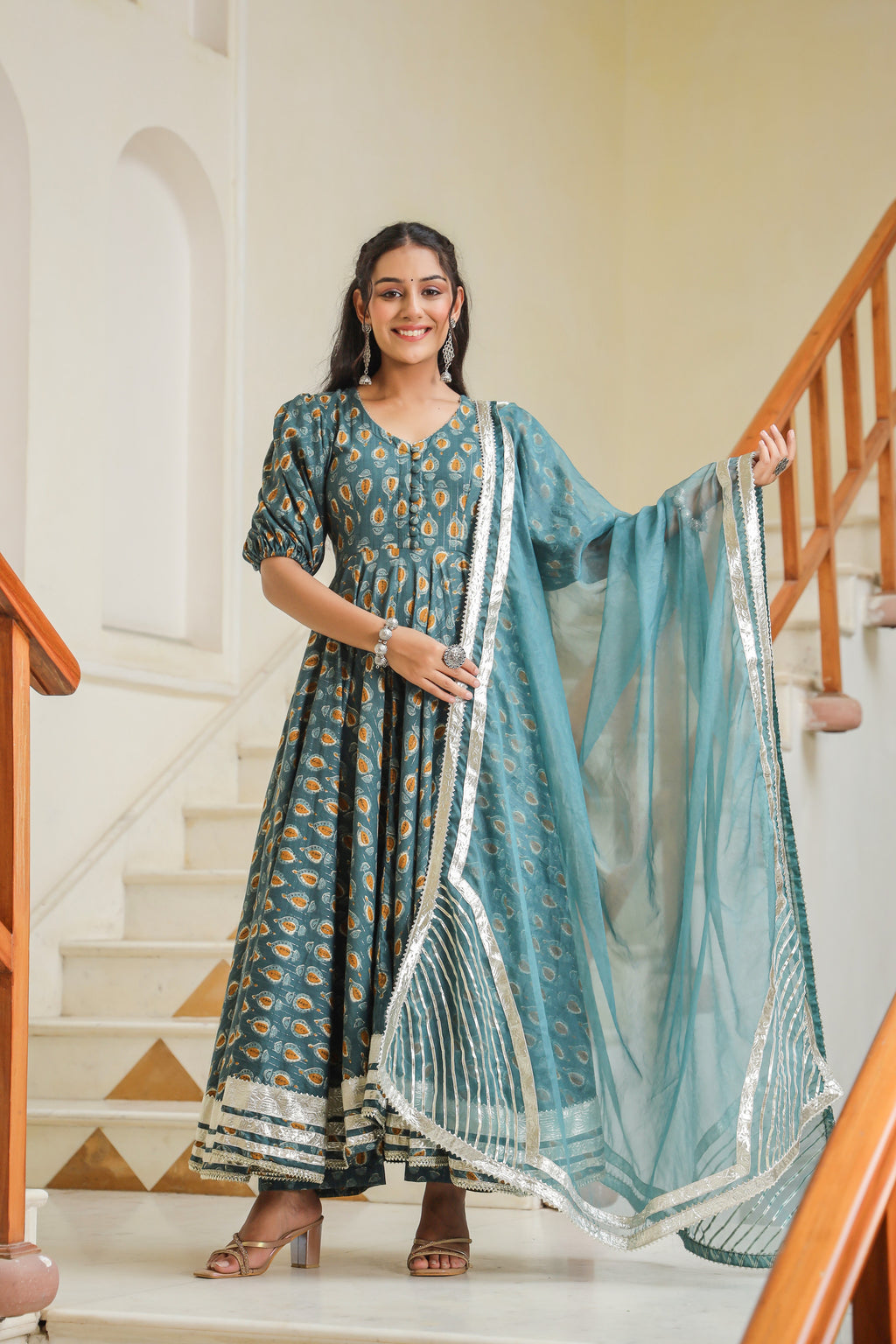 Cutty Sark Blue Cotton Anarkali Suit Set