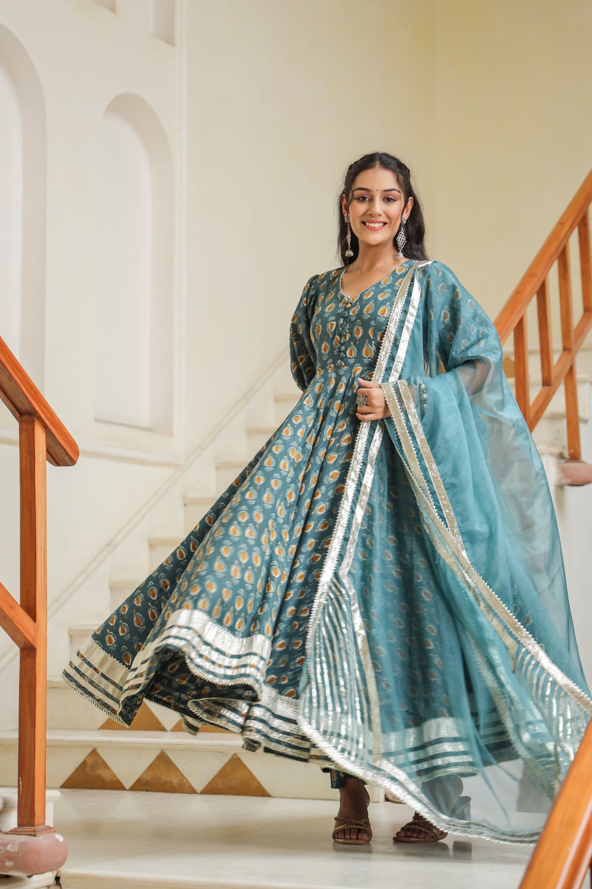 Cutty Sark Blue Cotton Anarkali Suit Set