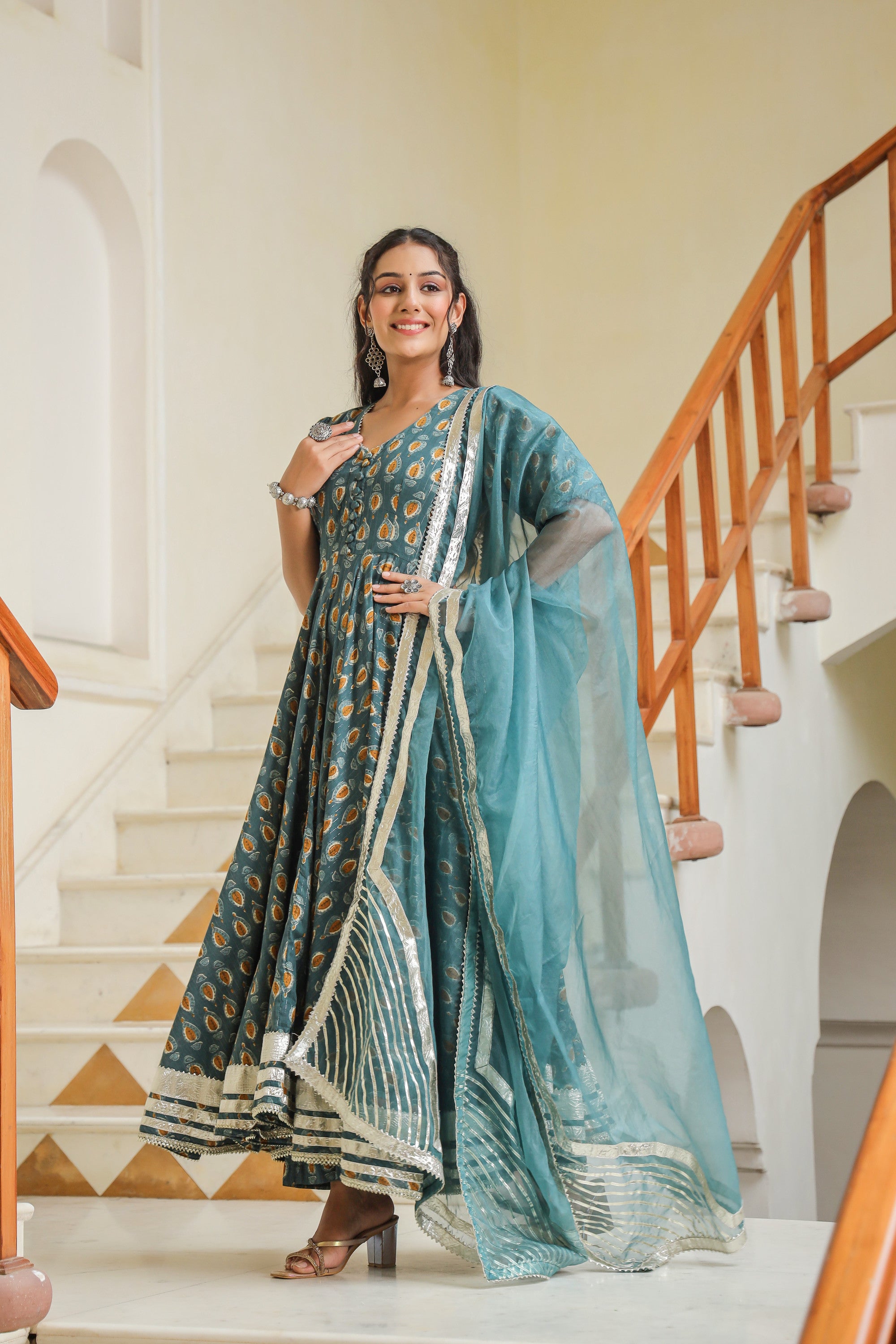 Cutty Sark Blue Cotton Anarkali Suit Set