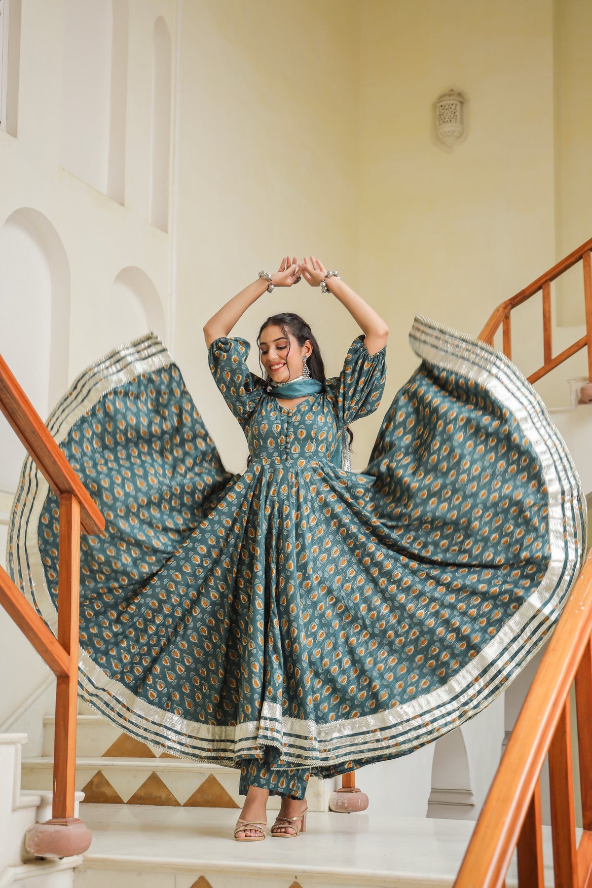 Cutty Sark Blue Cotton Anarkali Suit Set