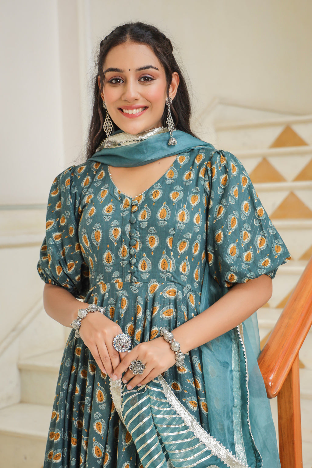 Cutty Sark Blue Cotton Anarkali Suit Set
