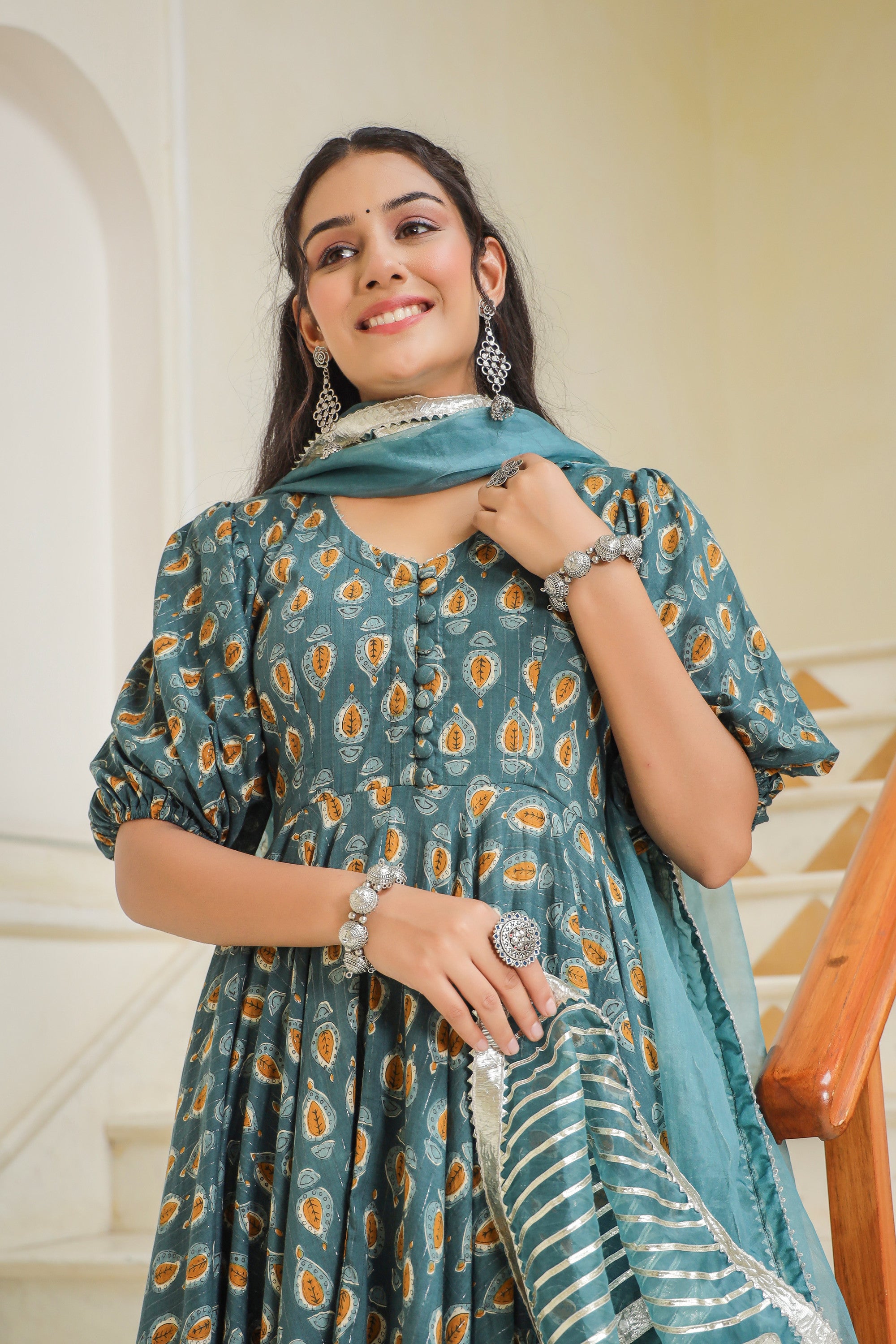 Cutty Sark Blue Cotton Anarkali Suit Set