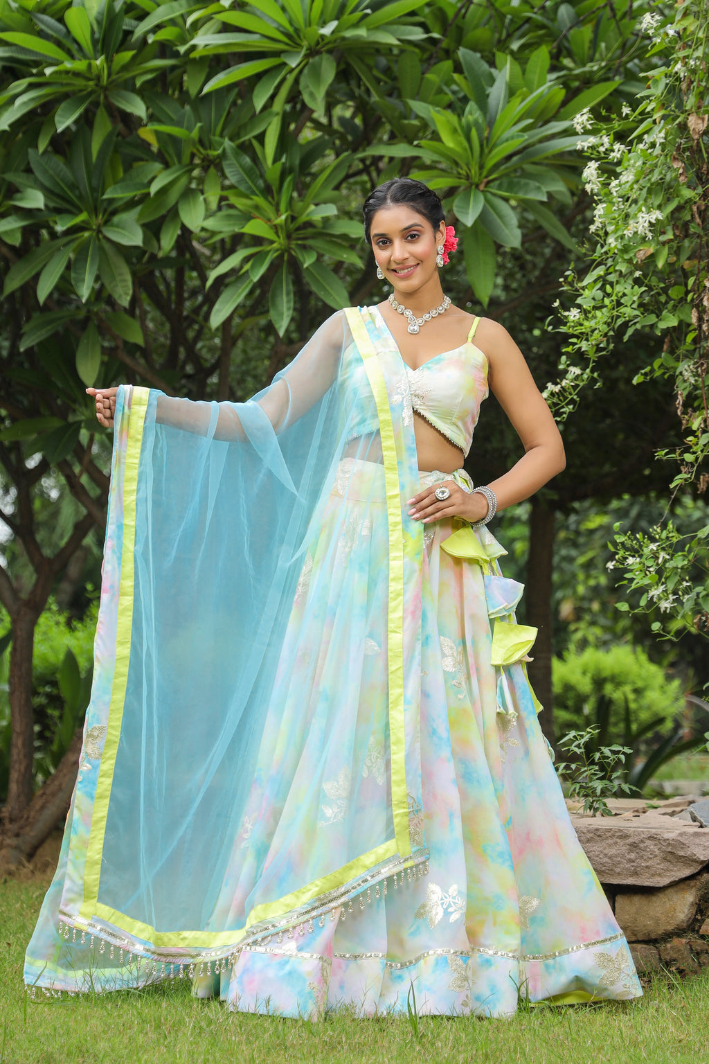 Multi Color Gota Work Georgette Lehenga Set