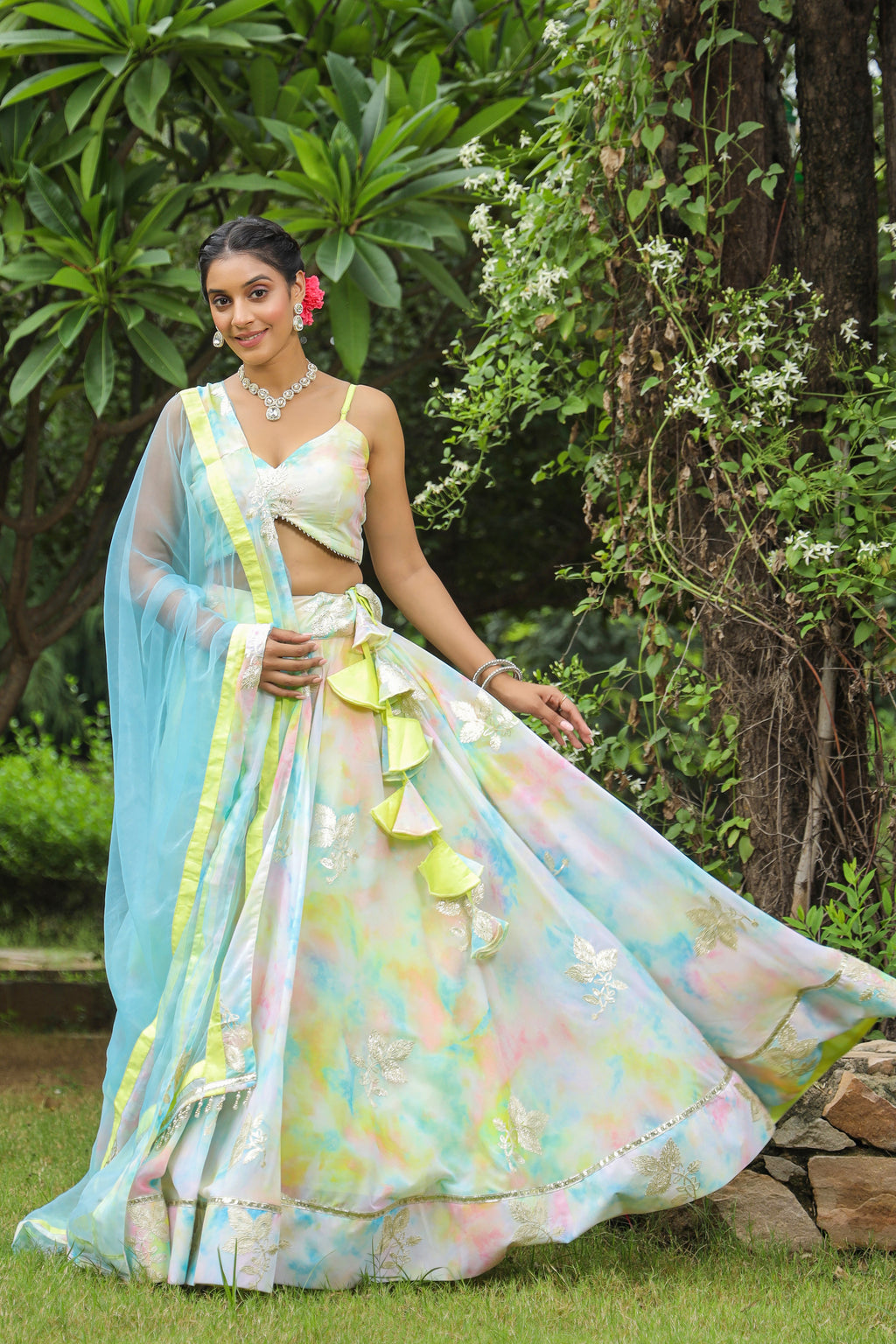 Multi Color Gota Work Georgette Lehenga Set