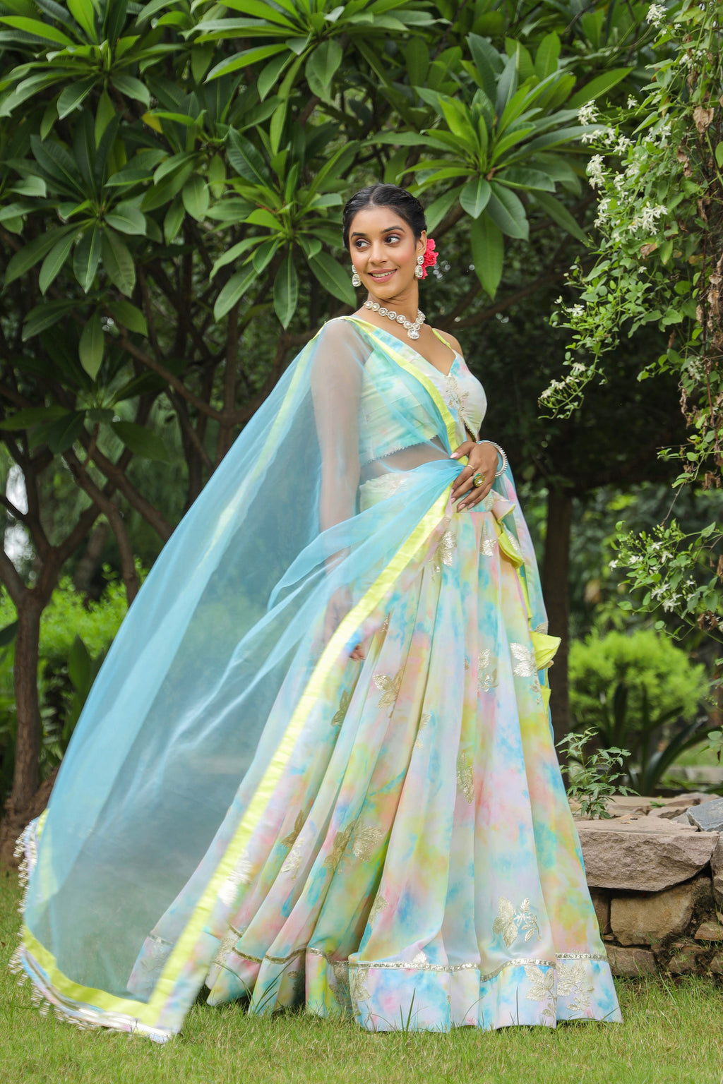 Multi Color Gota Work Georgette Lehenga Set