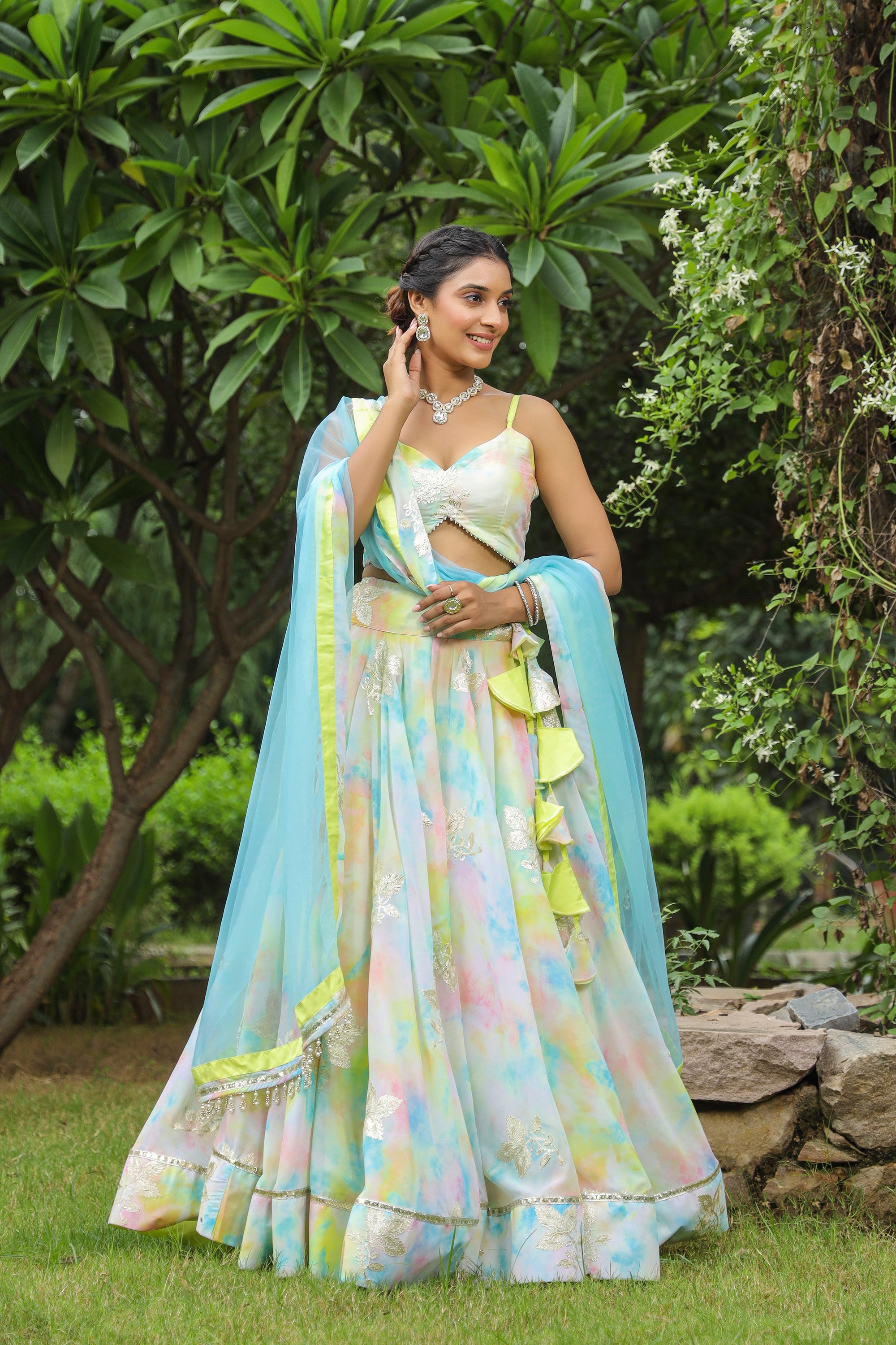 Multi Color Gota Work Georgette Lehenga Set