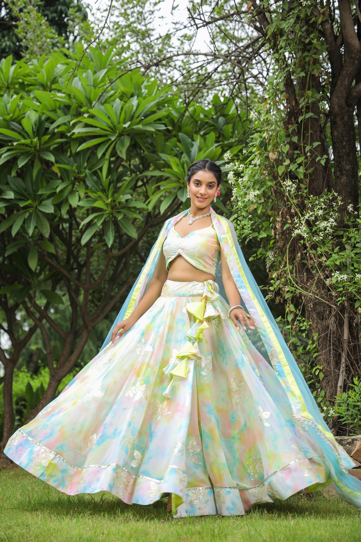 Multi Color Gota Work Georgette Lehenga Set