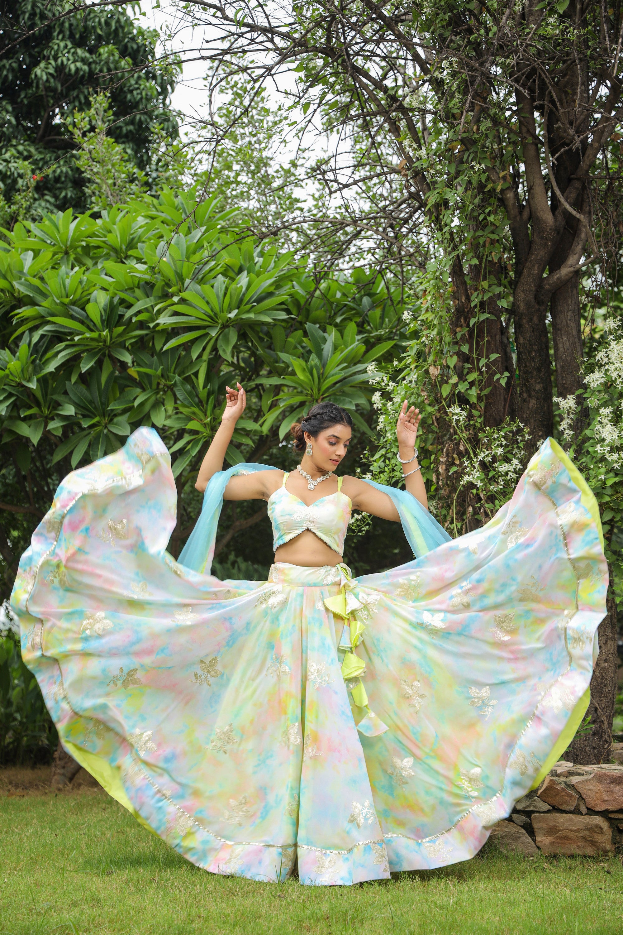 Multi Color Gota Work Georgette Lehenga Set