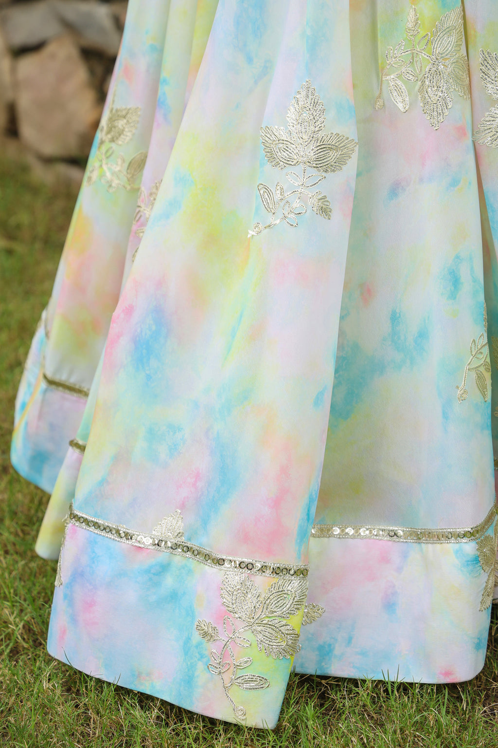 Multi Color Gota Work Georgette Lehenga Set