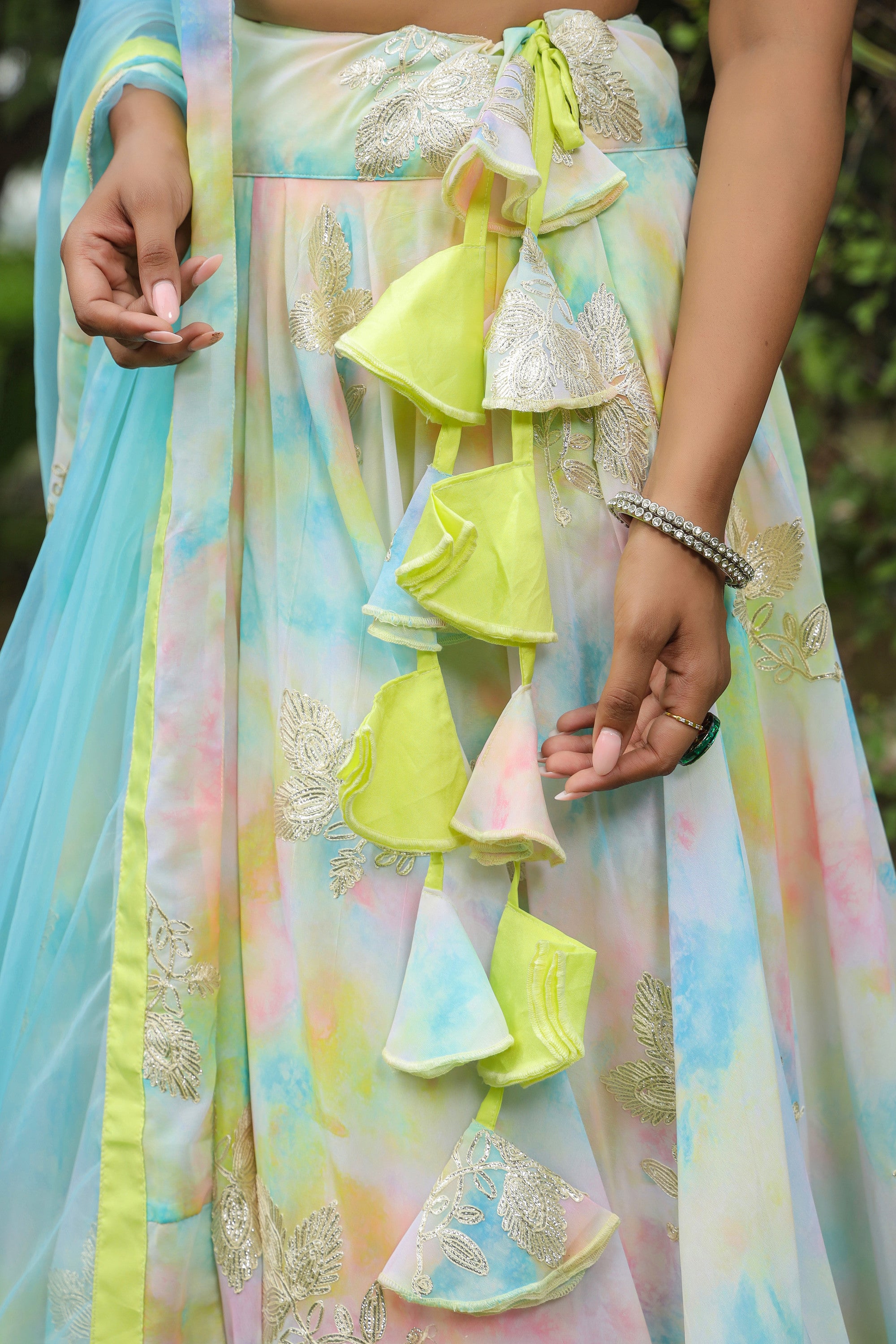 Multi Color Gota Work Georgette Lehenga Set