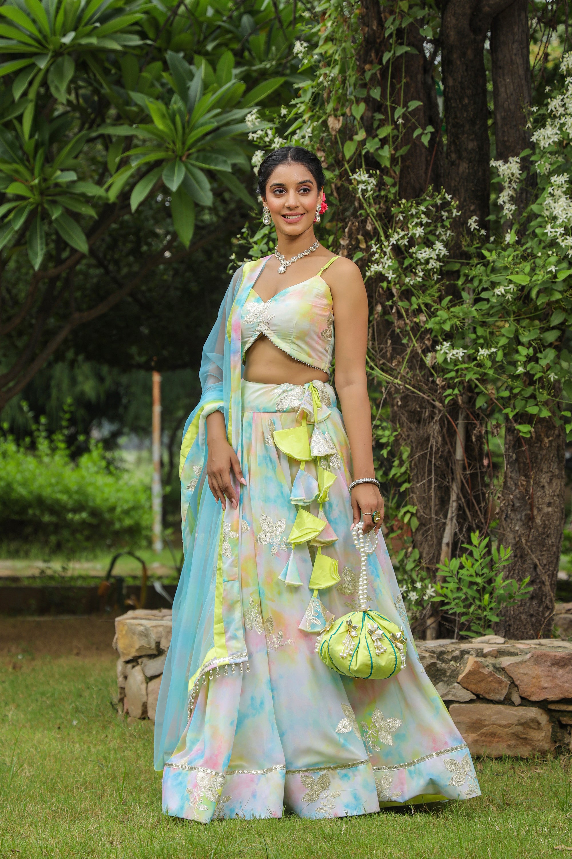 Multi Color Gota Work Georgette Lehenga Set