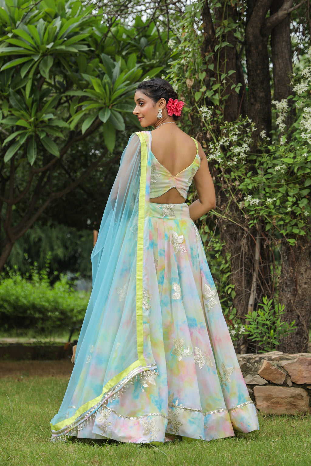 Multi Color Gota Work Georgette Lehenga Set