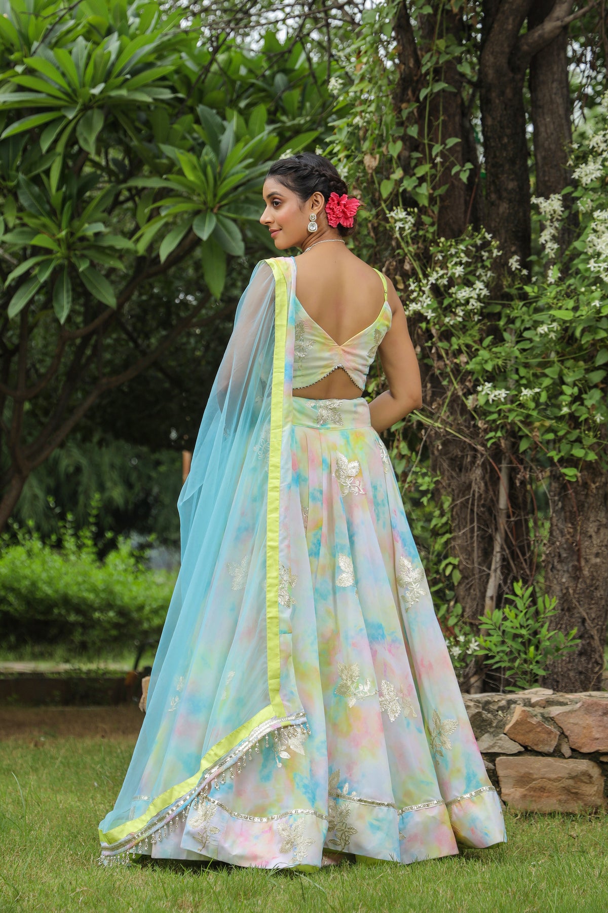 Multi Color Gota Work Georgette Lehenga Set