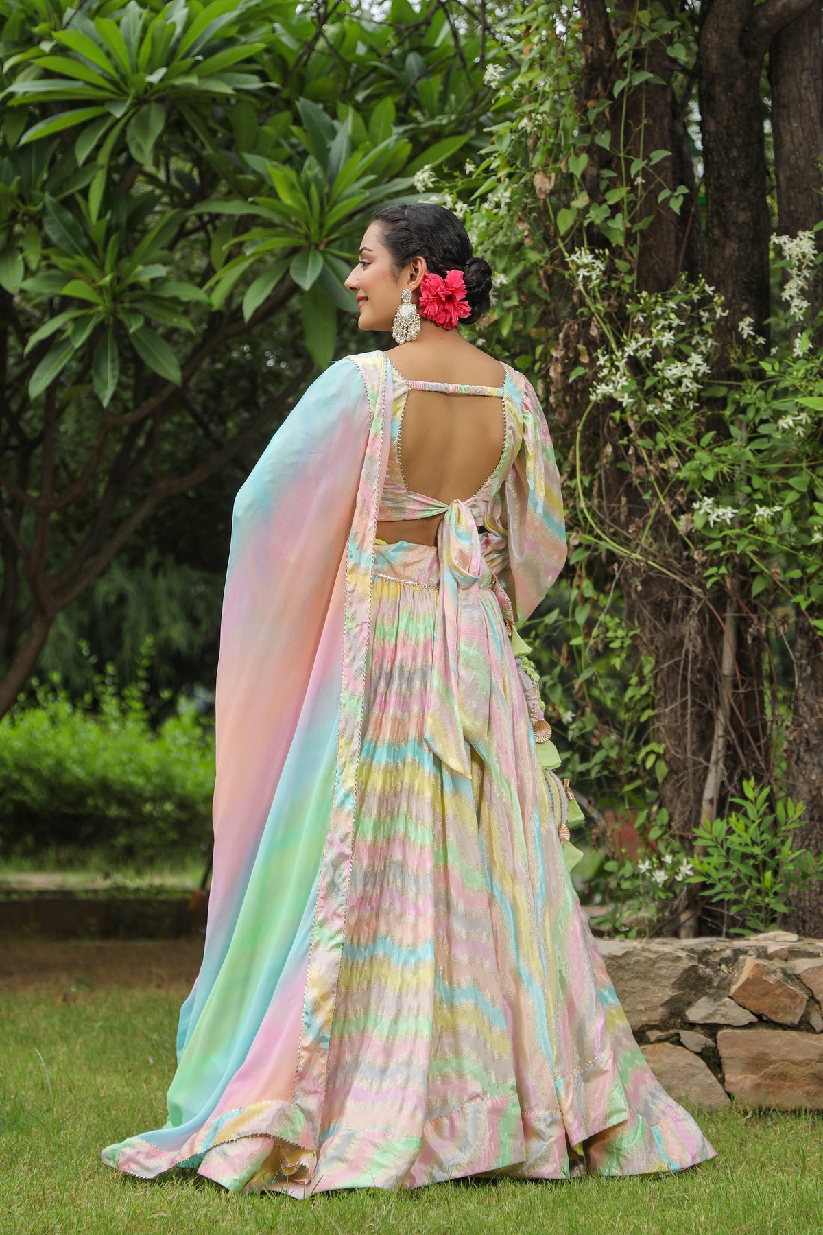 Multi Color Chinon Lehenga Set
