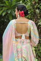 Multi Color Chinon Lehenga Set