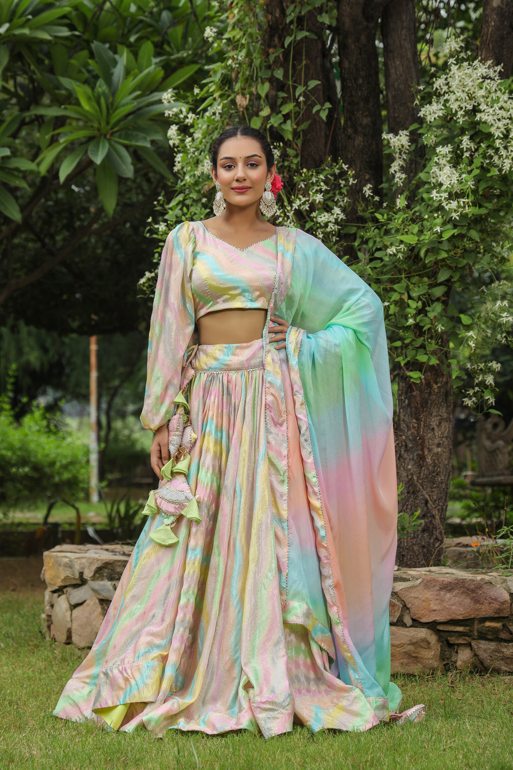 Multi Color Chinon Lehenga Set