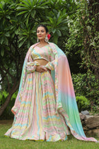 Multi Color Chinon Lehenga Set