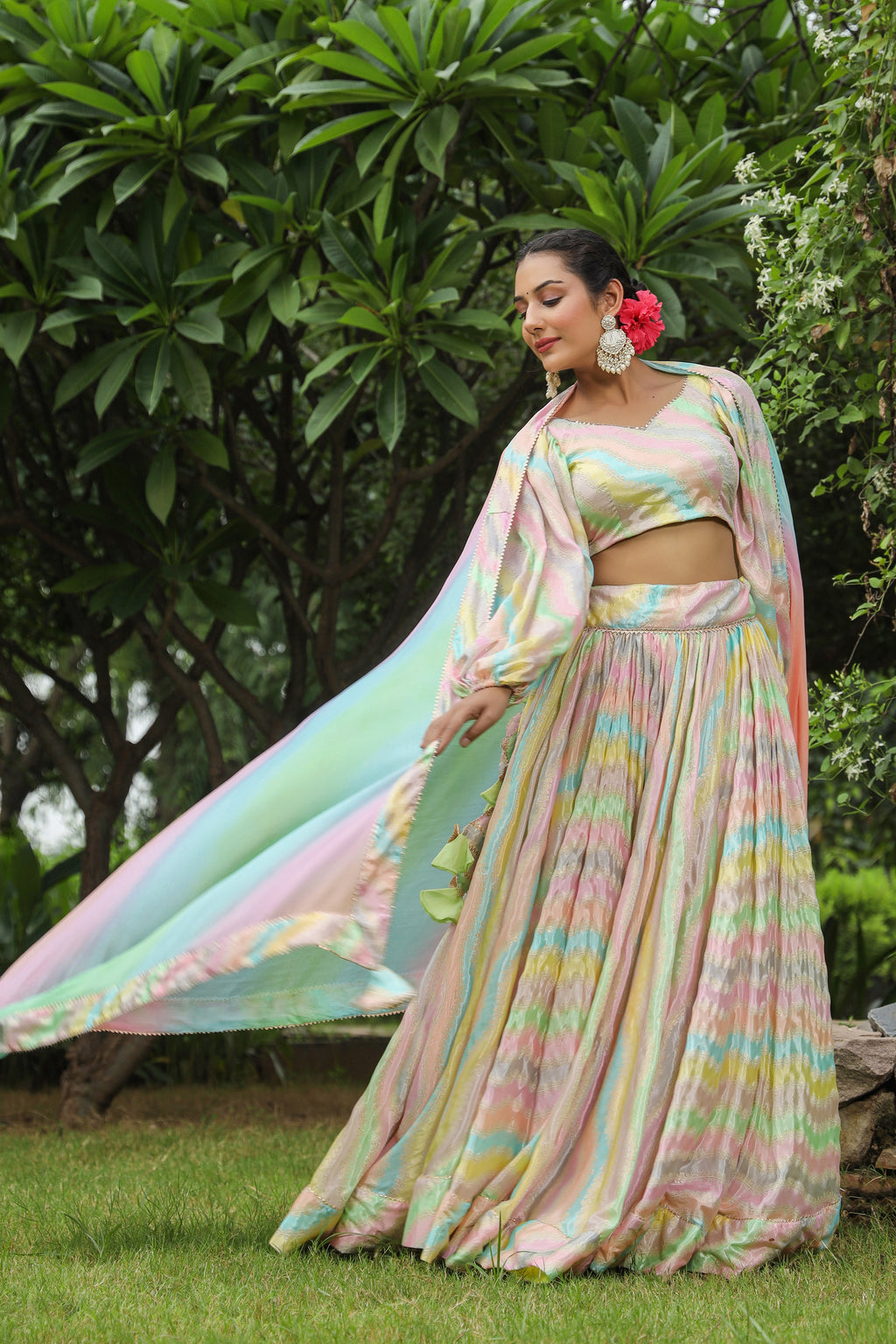 Multi Color Chinon Lehenga Set