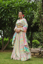 Multi Color Chinon Lehenga Set
