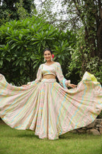 Multi Color Chinon Lehenga Set
