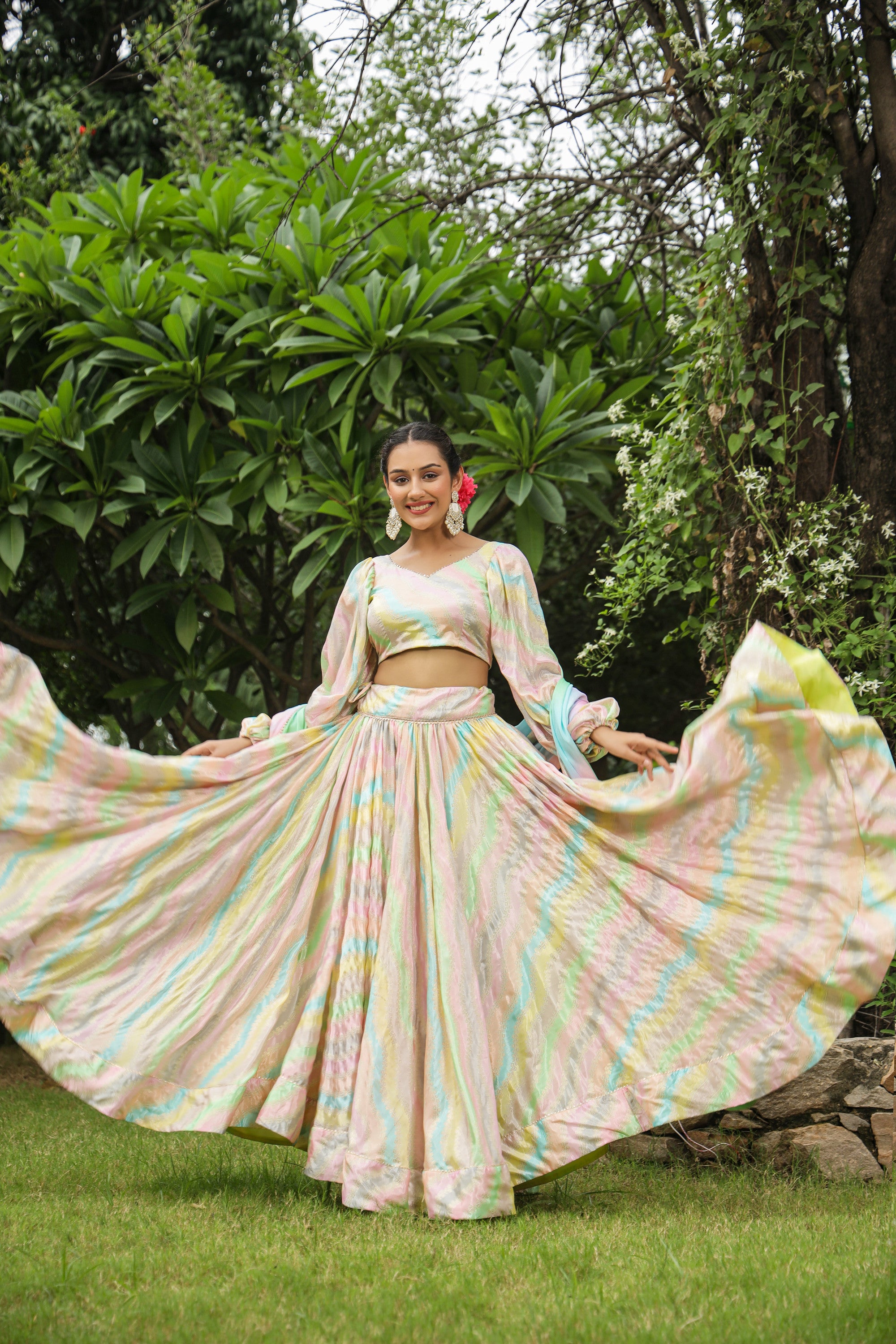 Multi Color Chinon Lehenga Set