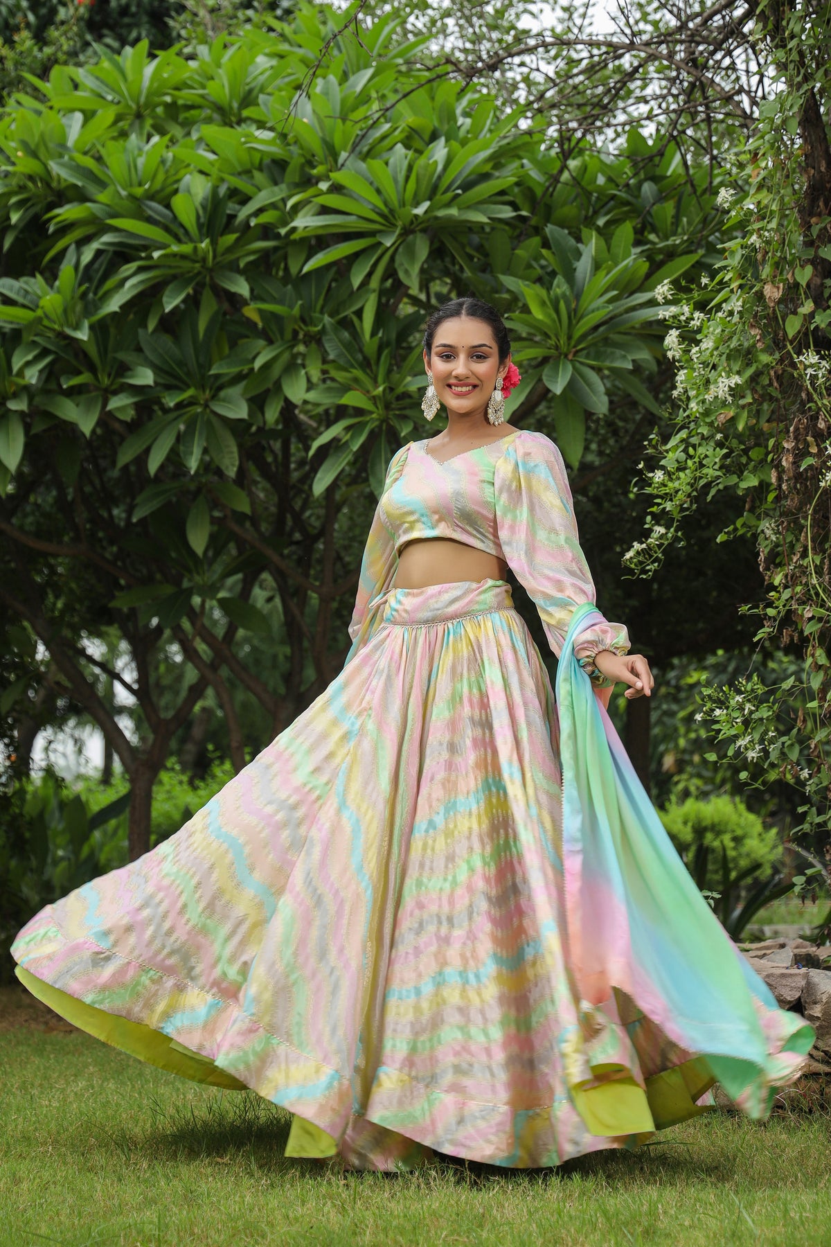 Multi Color Chinon Lehenga Set