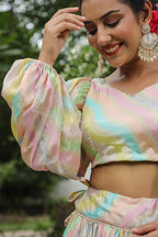 Multi Color Chinon Lehenga Set