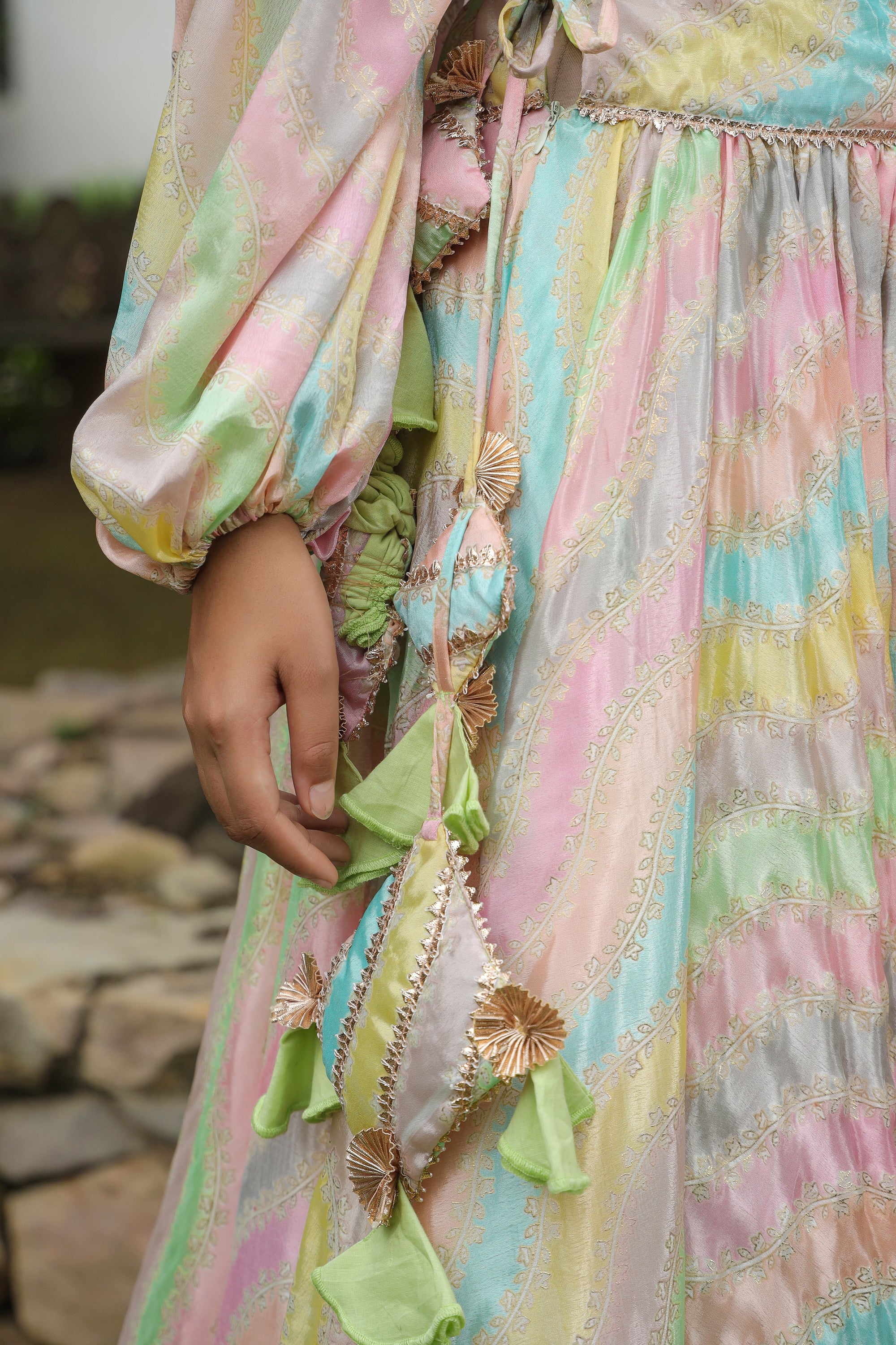 Multi Color Chinon Lehenga Set