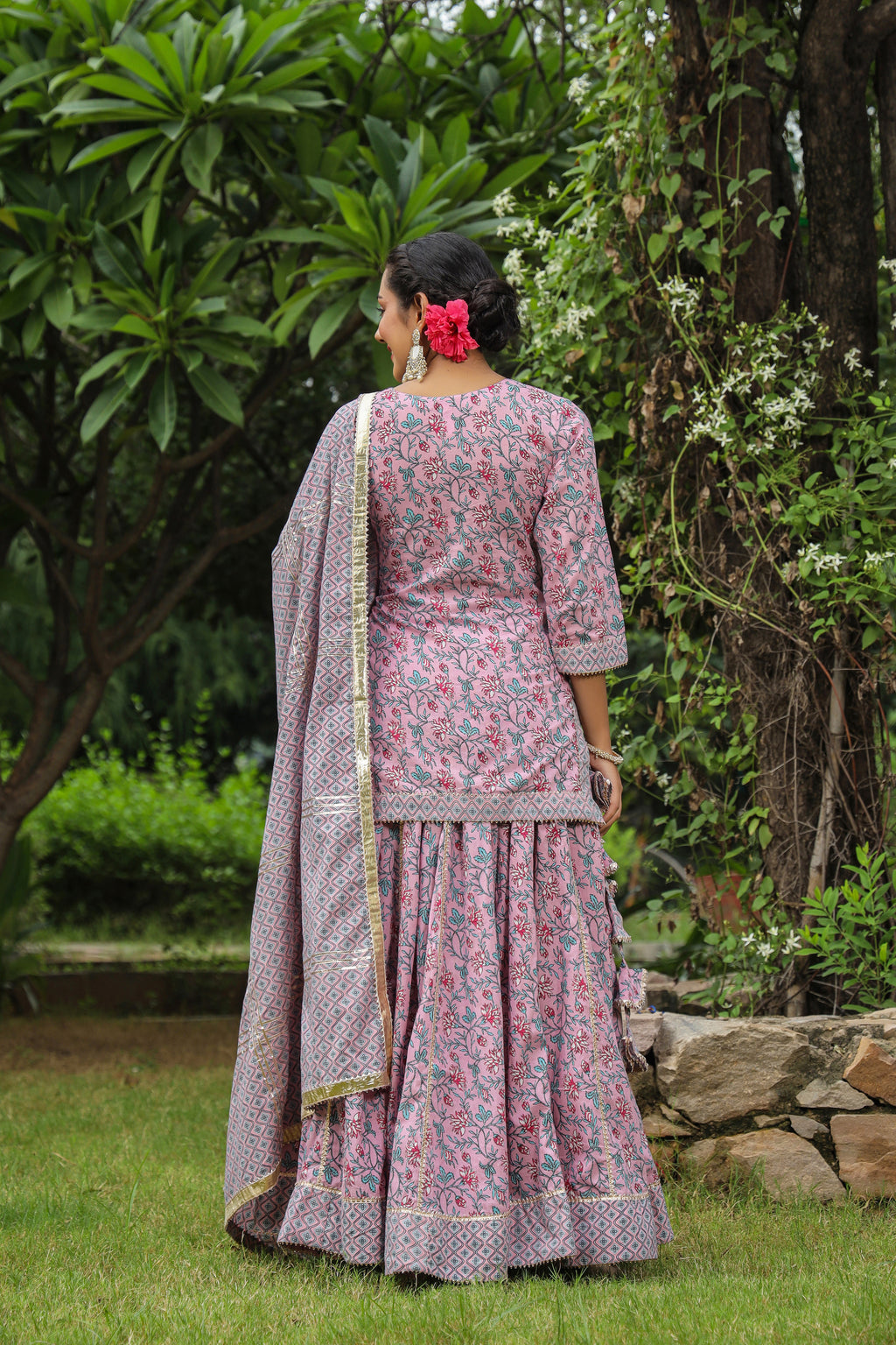 Blossom Pink Cotton Lehanga Set Set