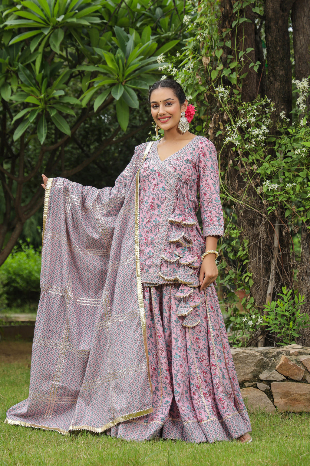 Blossom Pink Cotton Lehanga Set Set
