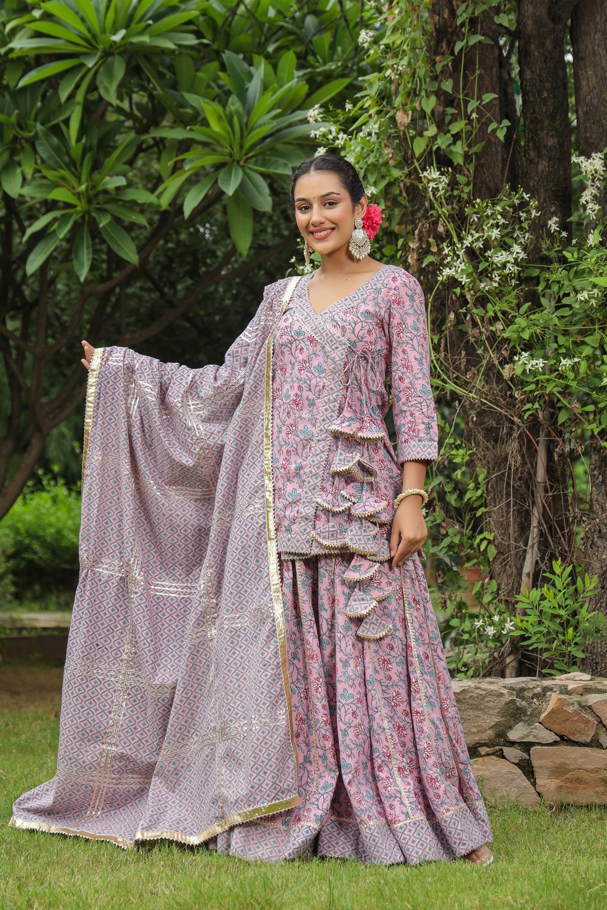 Blossom Pink Cotton Lehanga Set Set