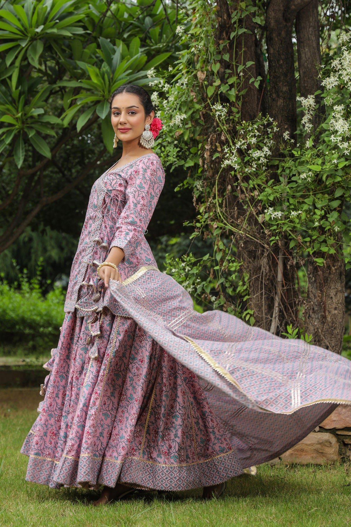 Blossom Pink Cotton Lehanga Set Set