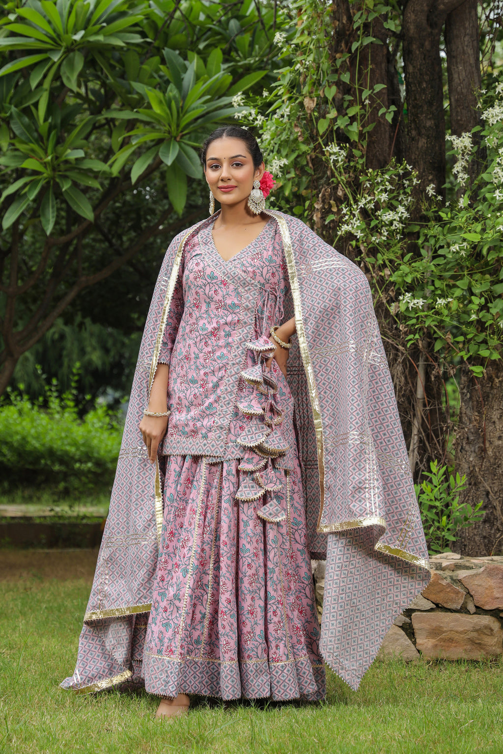 Blossom Pink Cotton Lehanga Set Set