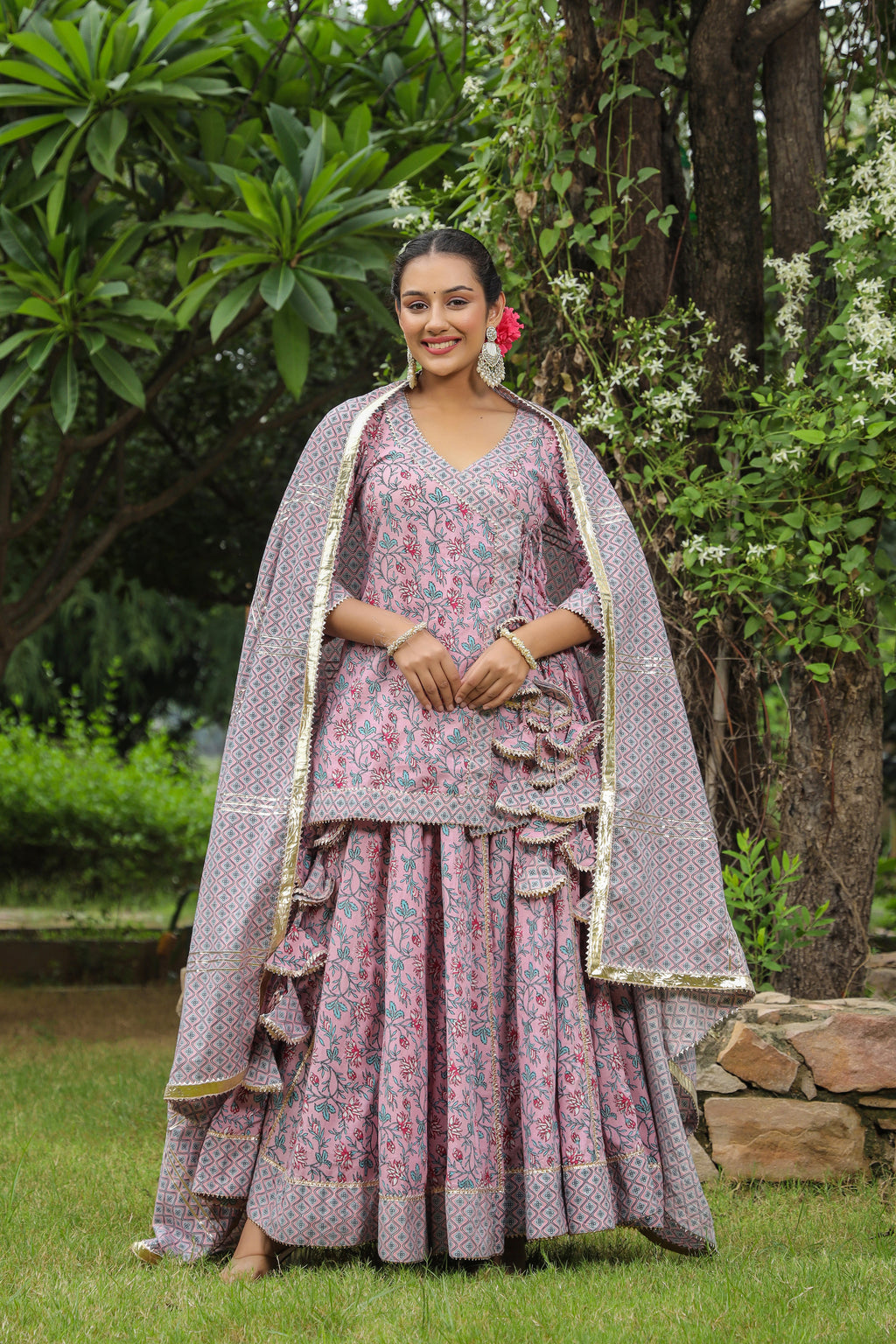 Blossom Pink Cotton Lehanga Set Set