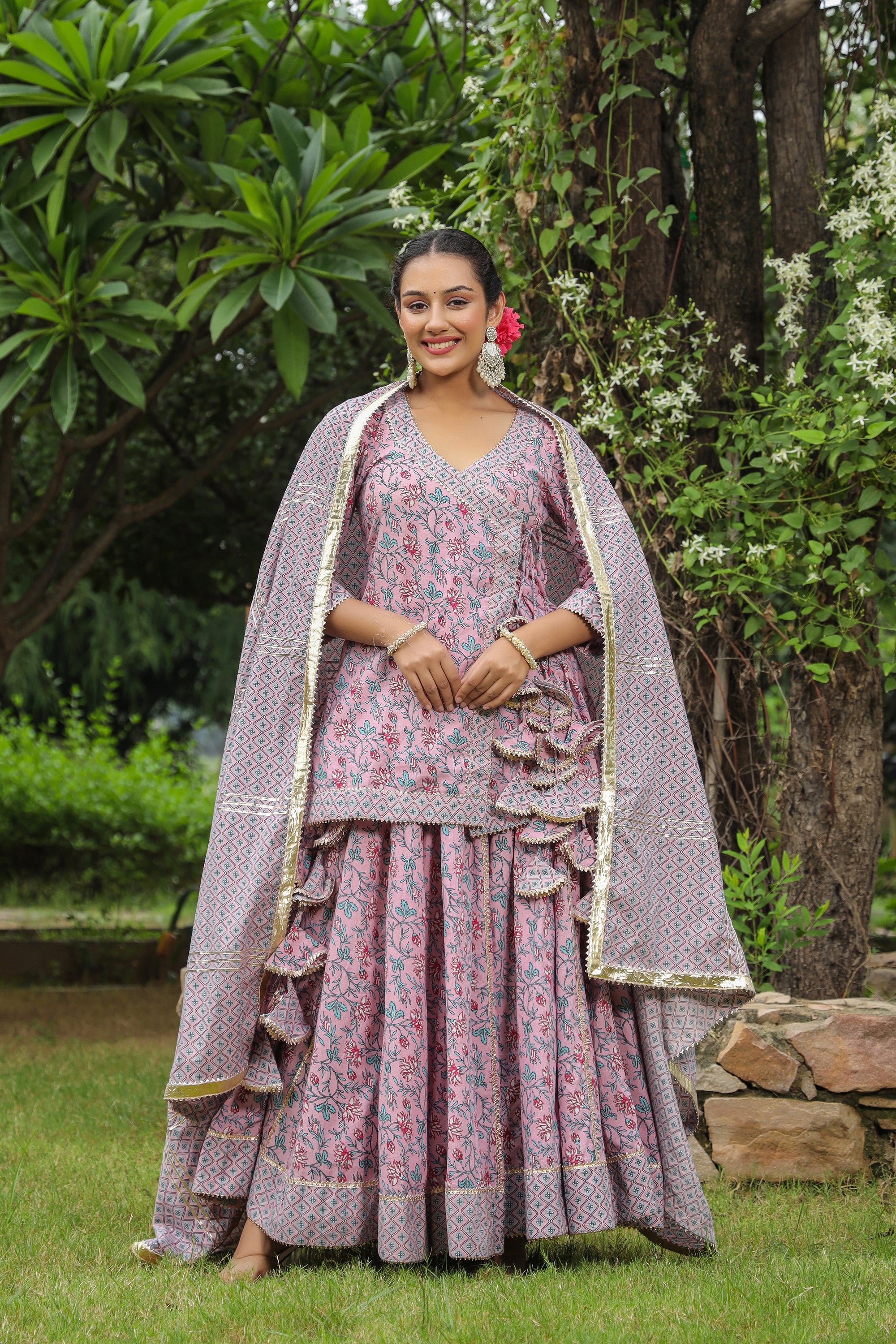 Blossom Pink Cotton Lehanga Set Set