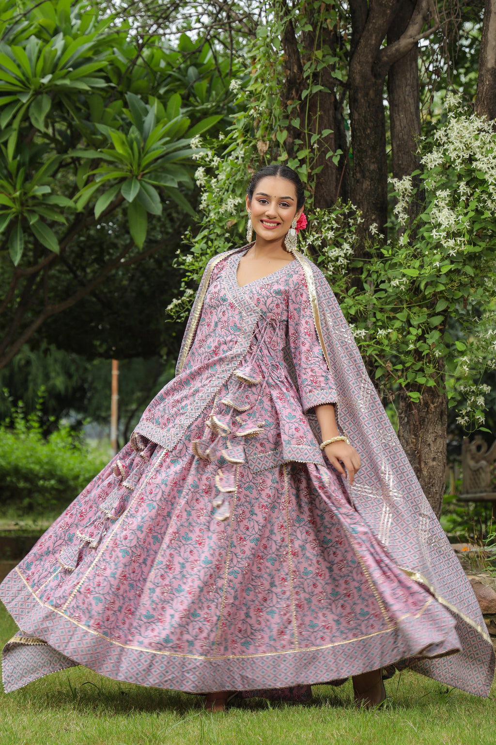 Blossom Pink Cotton Lehanga Set Set