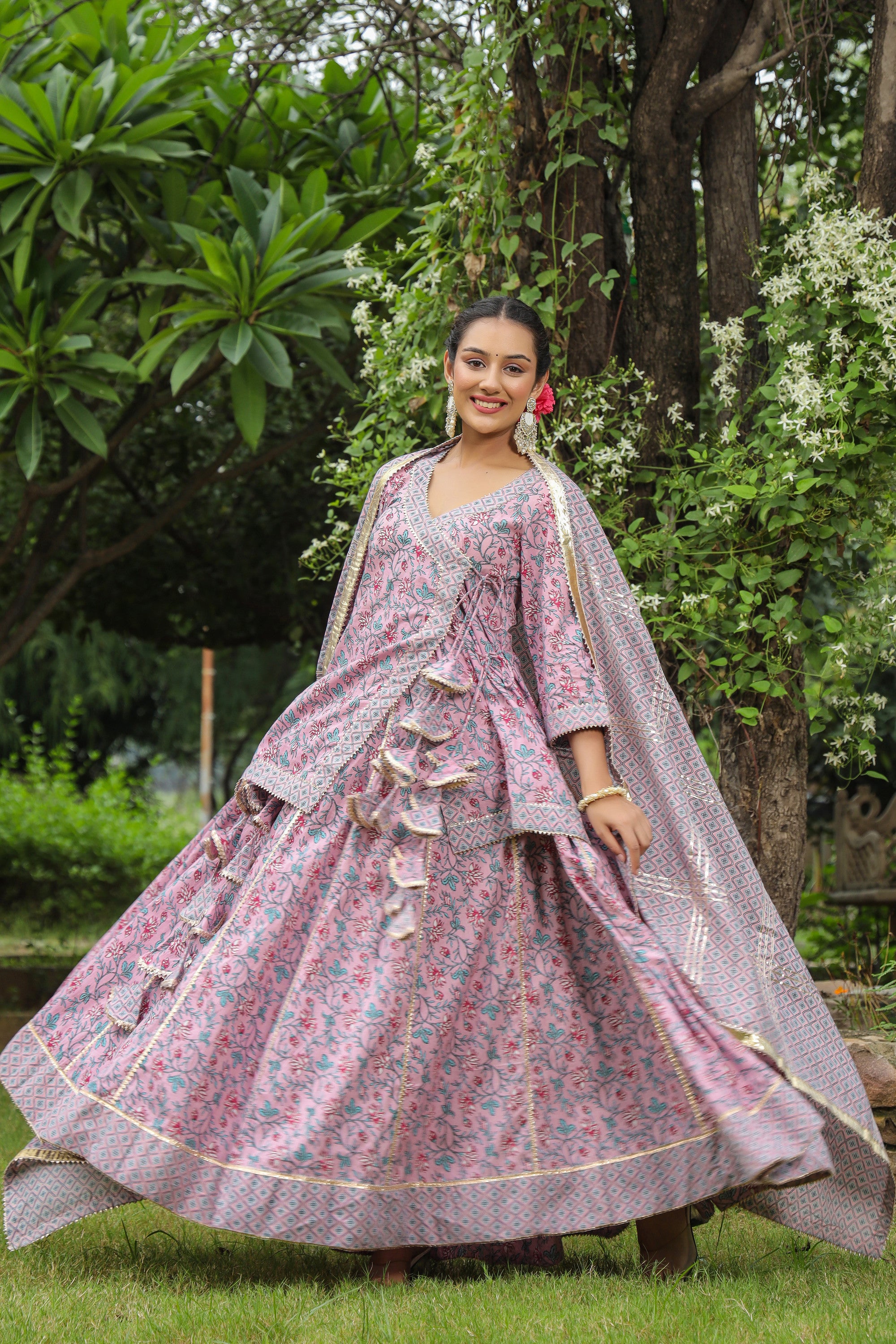 Blossom Pink Cotton Lehanga Set Set