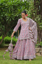 Blossom Pink Cotton Lehanga Set Set