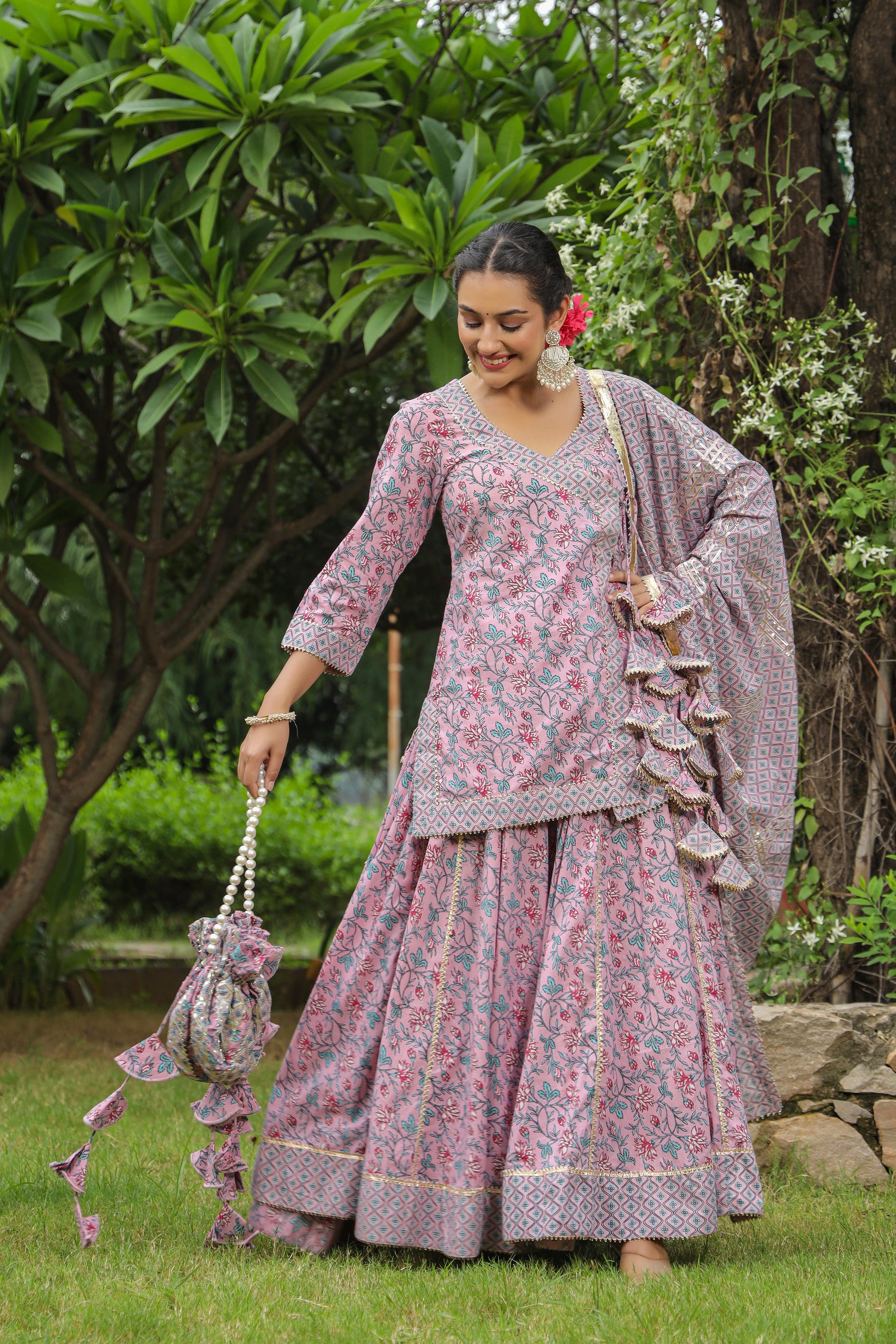 Blossom Pink Cotton Lehanga Set Set
