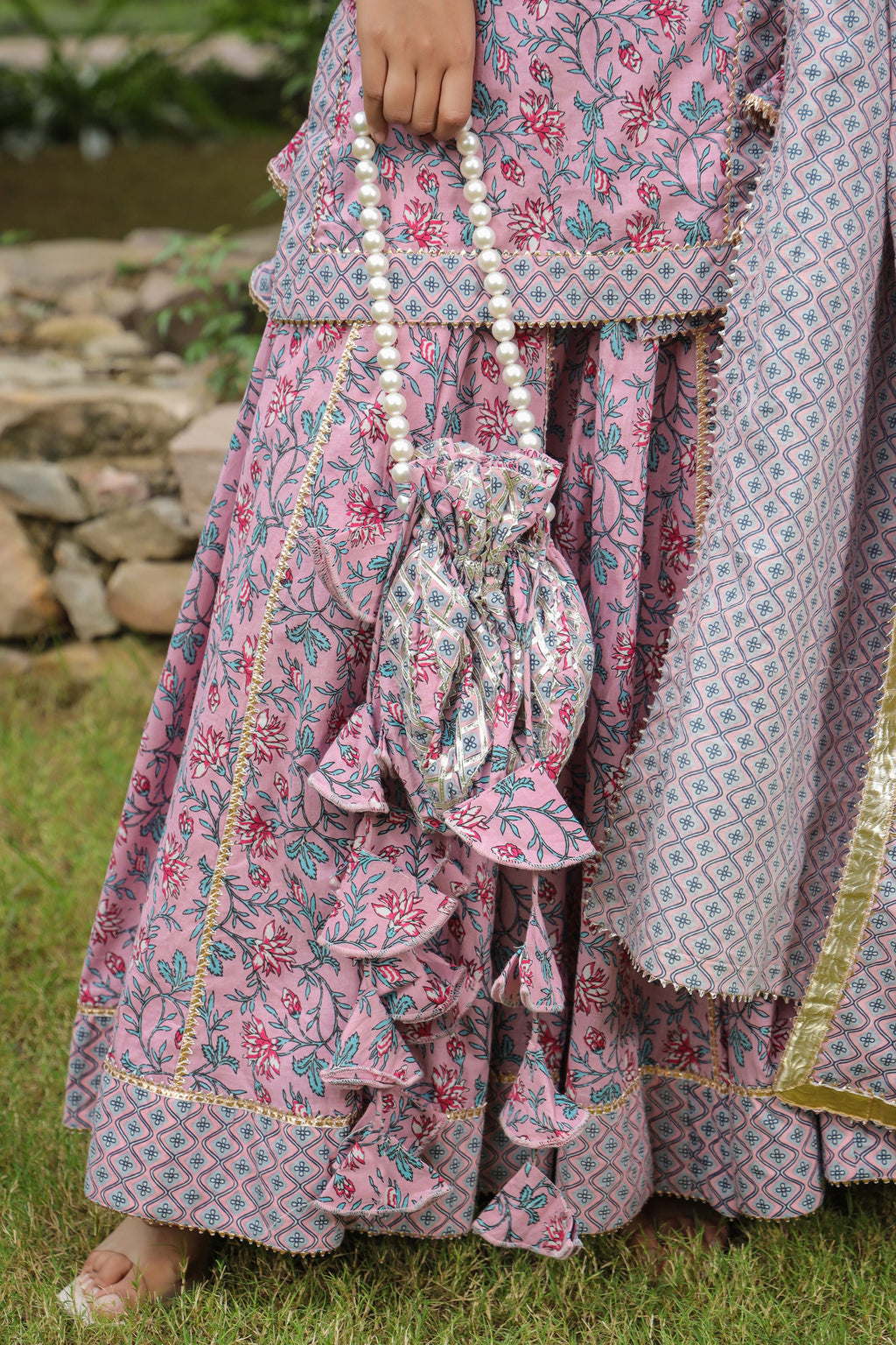 Blossom Pink Cotton Lehanga Set Set
