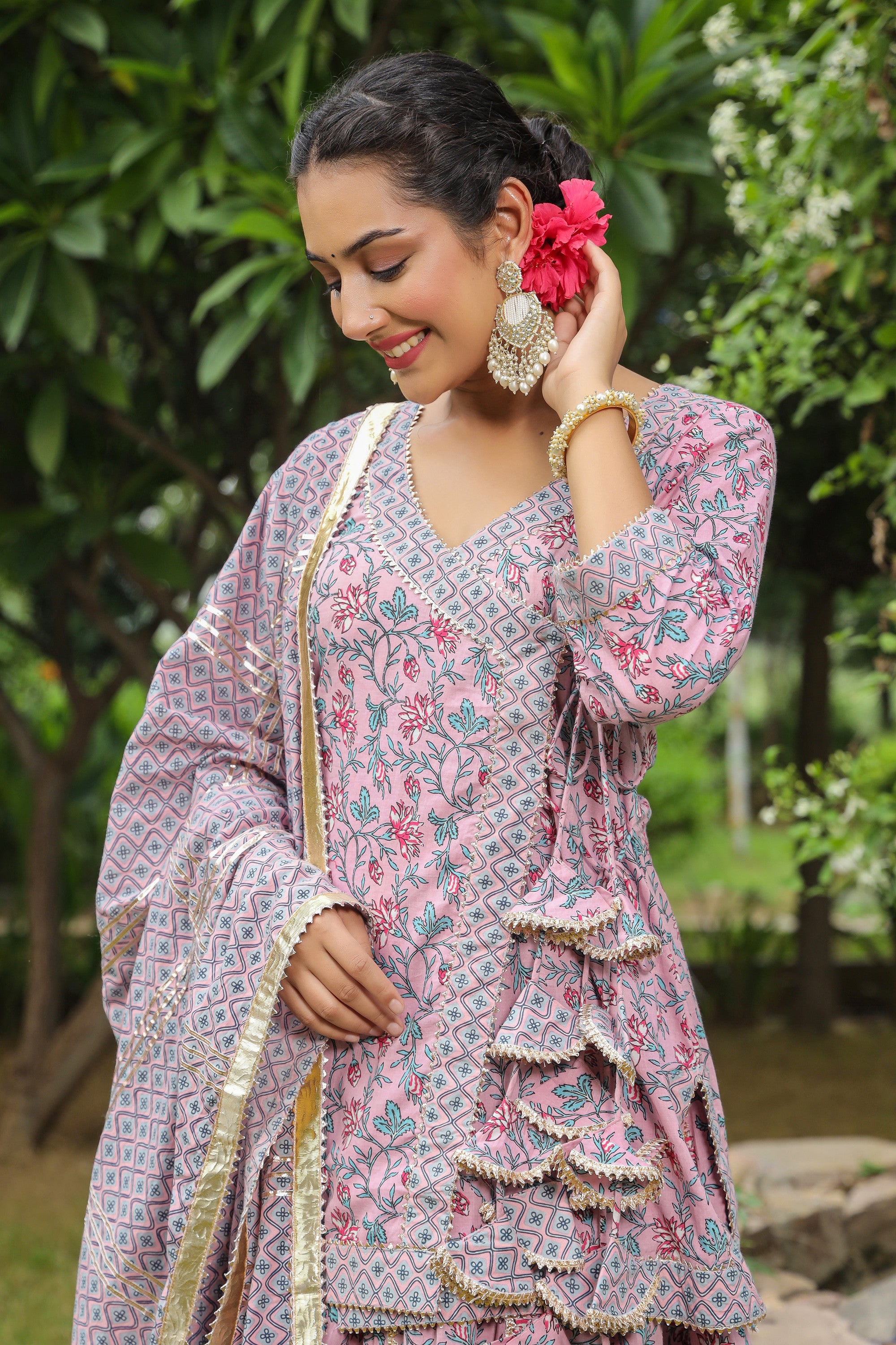 Blossom Pink Cotton Lehanga Set Set