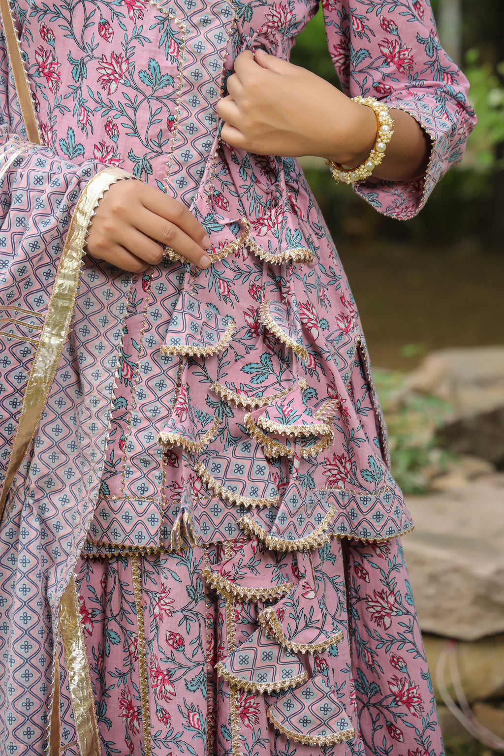 Blossom Pink Cotton Lehanga Set Set